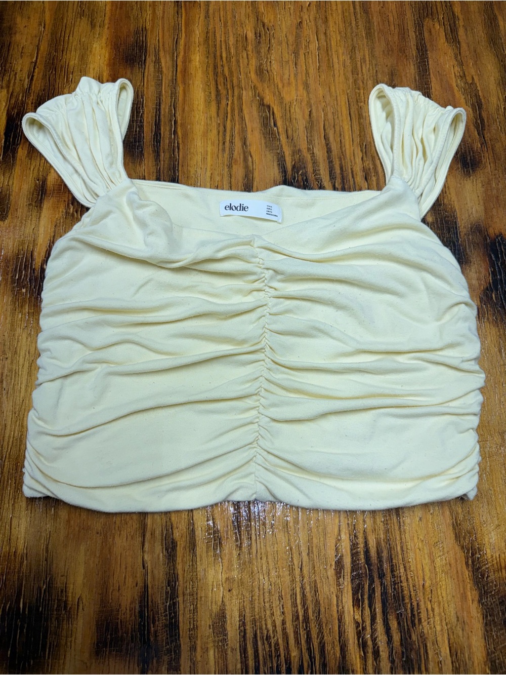 Elodie Pale Yellow Ruched Crop Tank